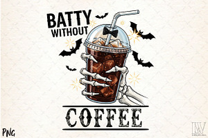 Batty Without Coffee Png,Halloween, an Illustration by Libby Wishes