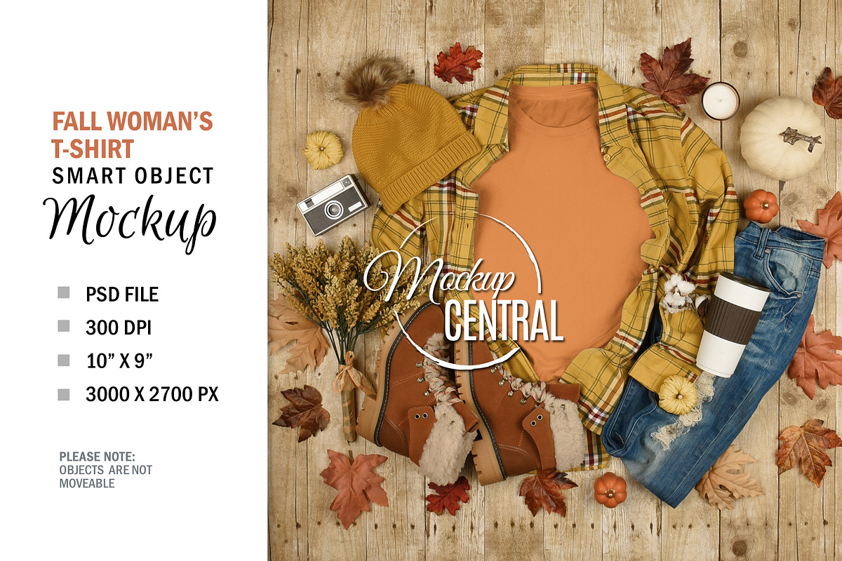 Fall T-Shirt Mockup Flatlay Top View, a Shirt Mockup by HaywireMedia & Mockups (Photo 1 of 3)