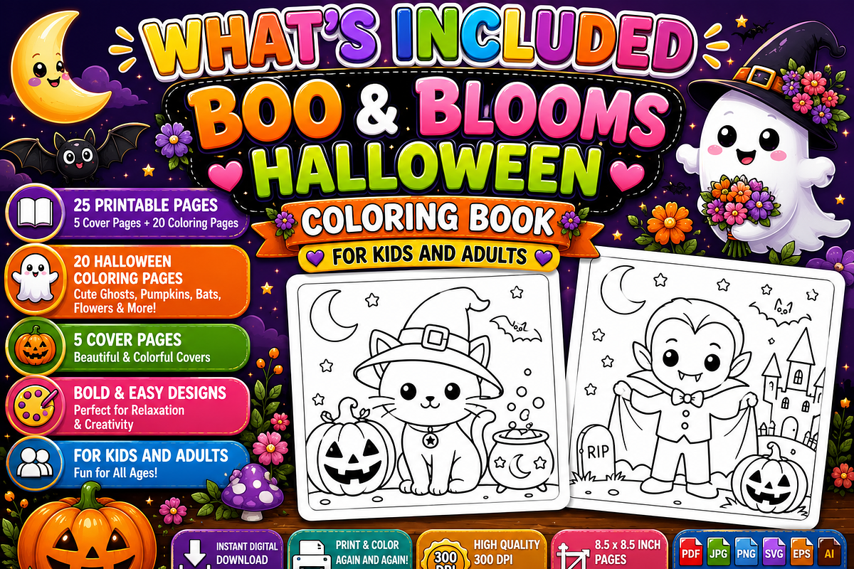 Boo & Blooms Halloween Coloring Book, a Seasonal Illustration by Design Zone (Photo 2 of 5)