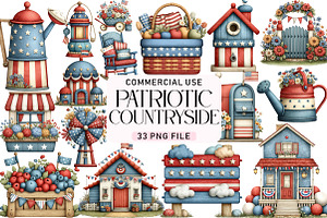 4th of July Countryside Clipart, a Seasonal Illustration by Daily.Designs