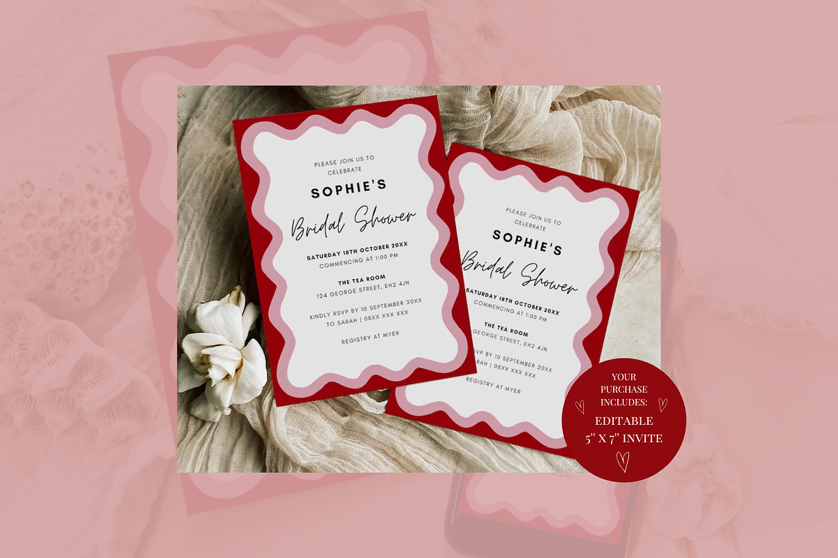 Wave Bridal Shower Invitation, an Invitation Template by ForeverPrint (Photo 3 of 8)