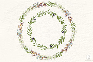 Watercolor Wildflowers Wreaths Olive