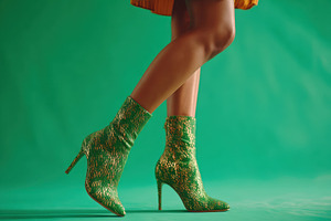 Green patterned high-heel ankle boots, a Beauty & Fashion Photo by AlyaAnd