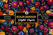 Colorful Mexican Flowers Embroidery, a Pattern Graphic by Creative Store (Thumbnail 1 of 5)
