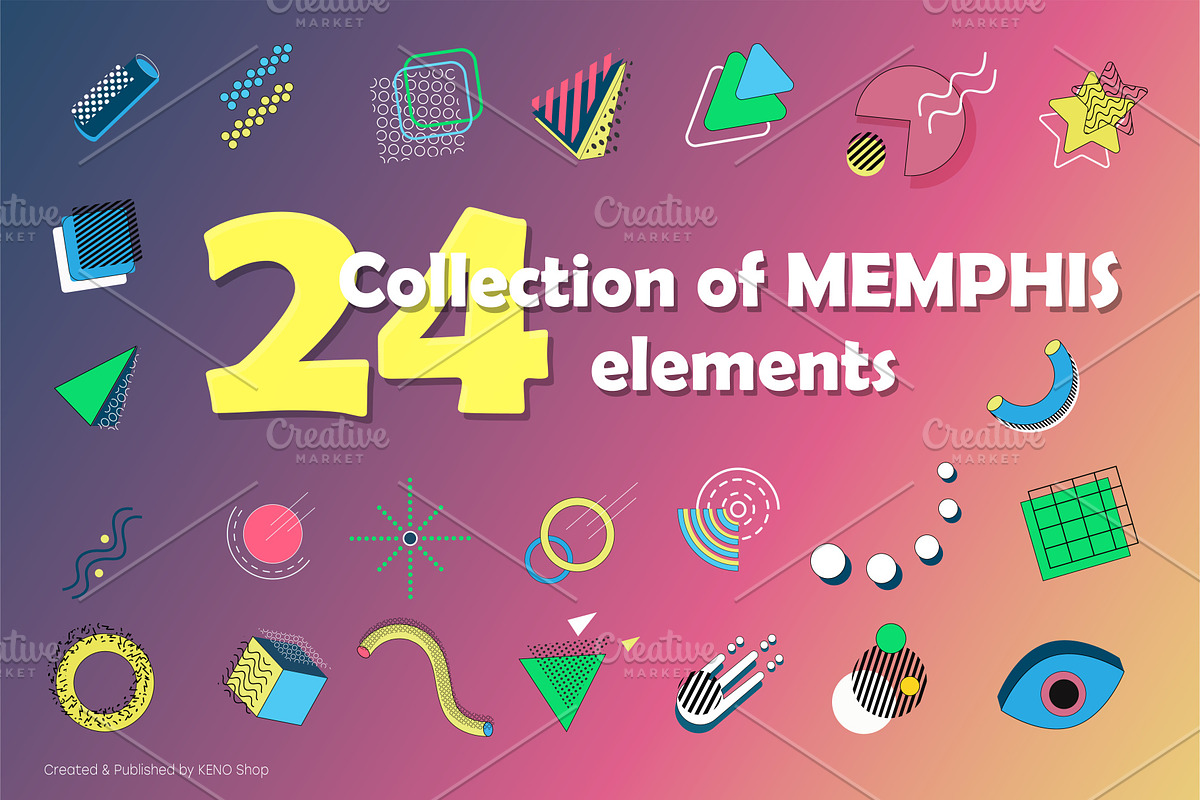 Collection of MEMPHIS elements, a Decorative Illustration by KENO Mascots (Photo 1 of 6)