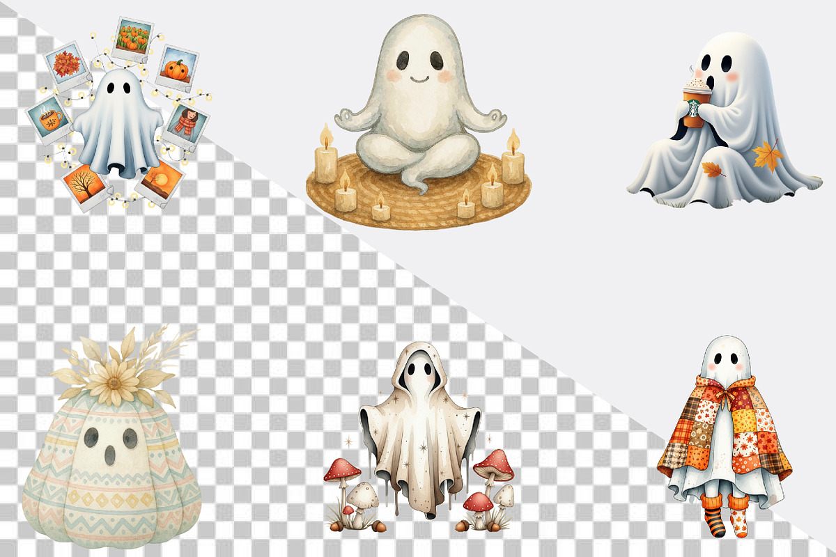 Boho Fall Halloween Ghost  Clipart B, an Illustration by SVGArt (Photo 2 of 8)