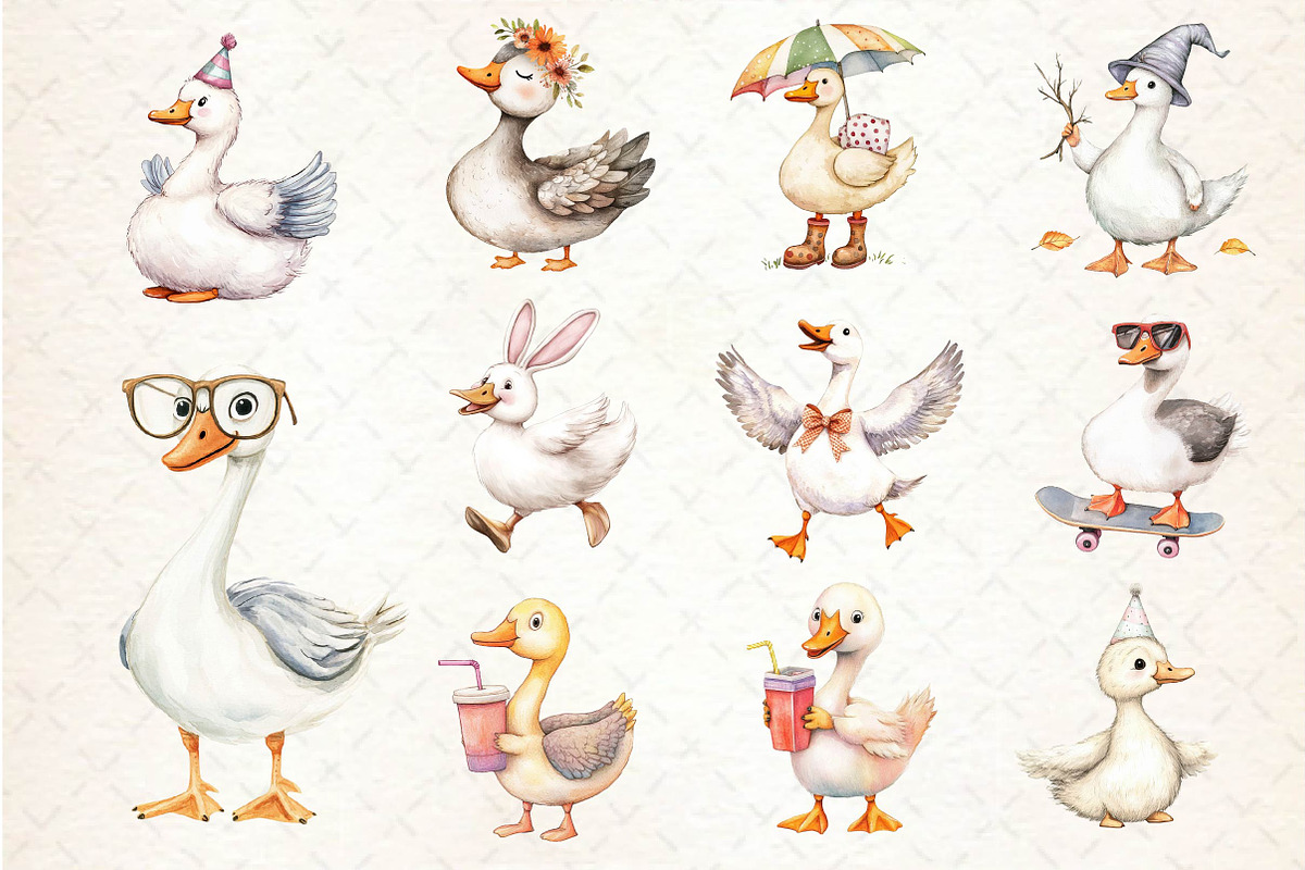 Watercolor Silly Goose Clipart, an Illustration by Dream Creation (Photo 3 of 4)