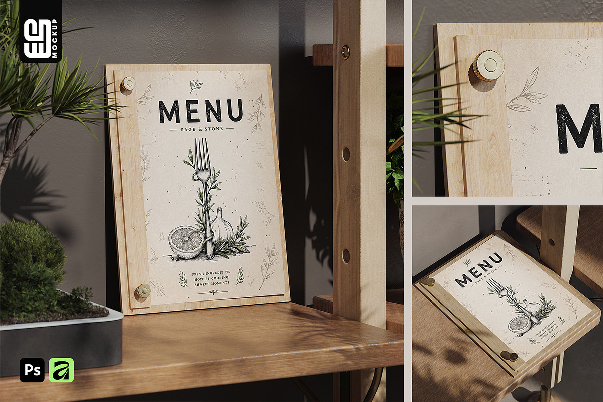 Wooden Menu Board on Screws Mockup, an Advertising Mockup by SD Mockup (Photo 1 of 3)