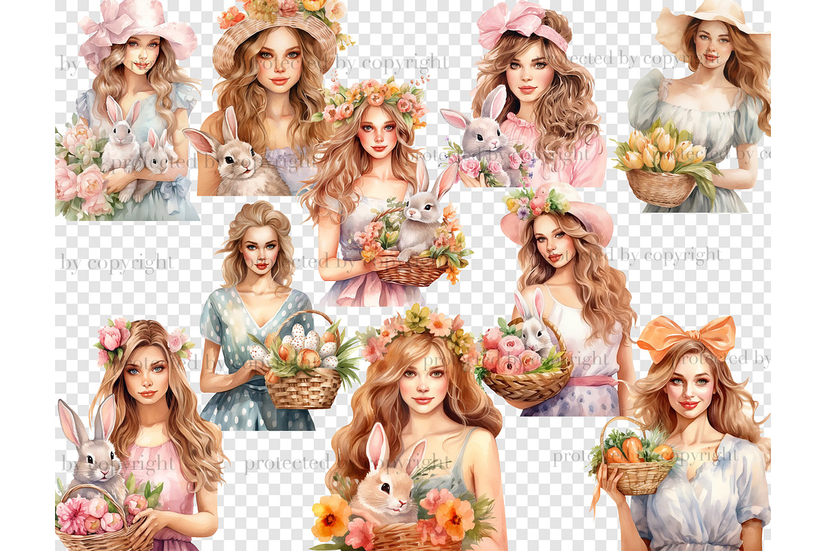 Easter Pastel Clipart | Spring Girl, a Seasonal Illustration by GlamArtZhanna (Photo 4 of 4)