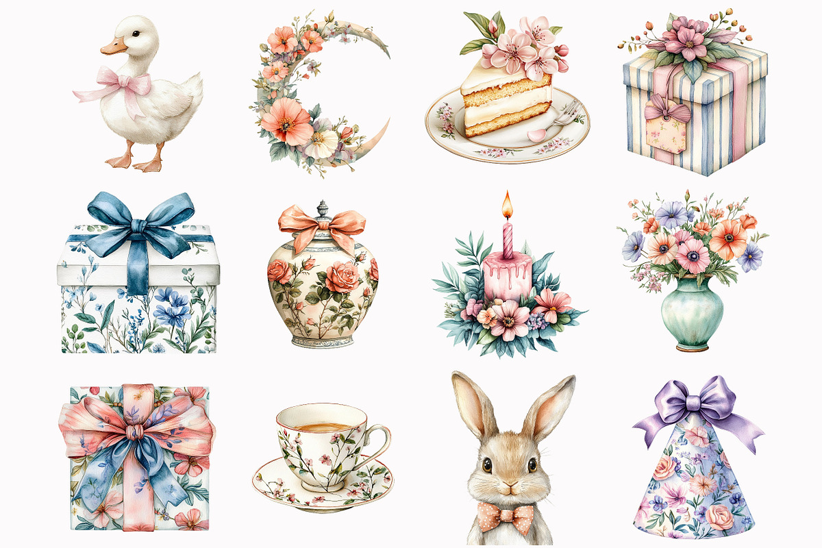 Chinoiserie Preppy Birthday Clipart, an Illustration by Design Market (Photo 4 of 6)