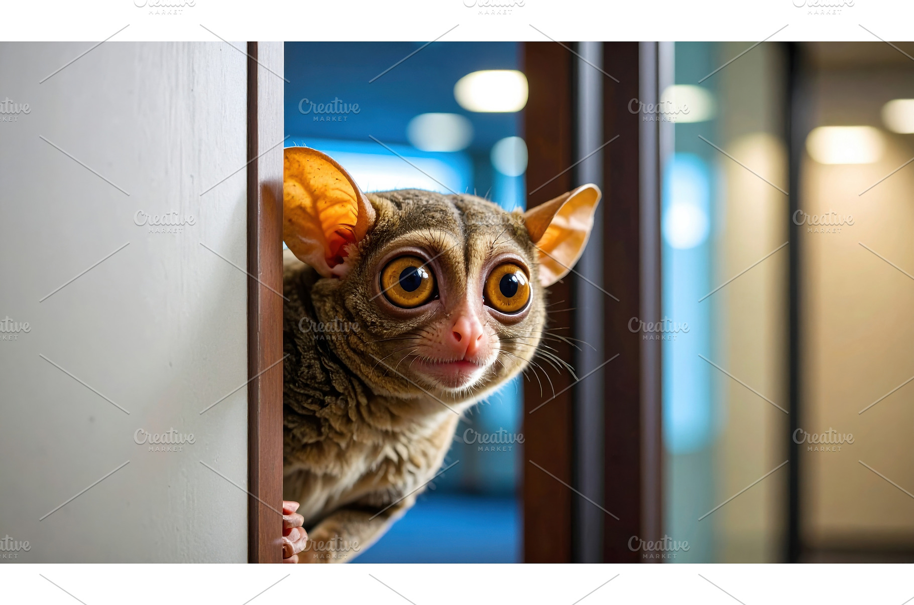 Tarsier peeking from behind a wall, a Business Photo by Igor Tichonow