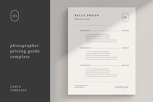 1 Page Photographer Pricing Guide