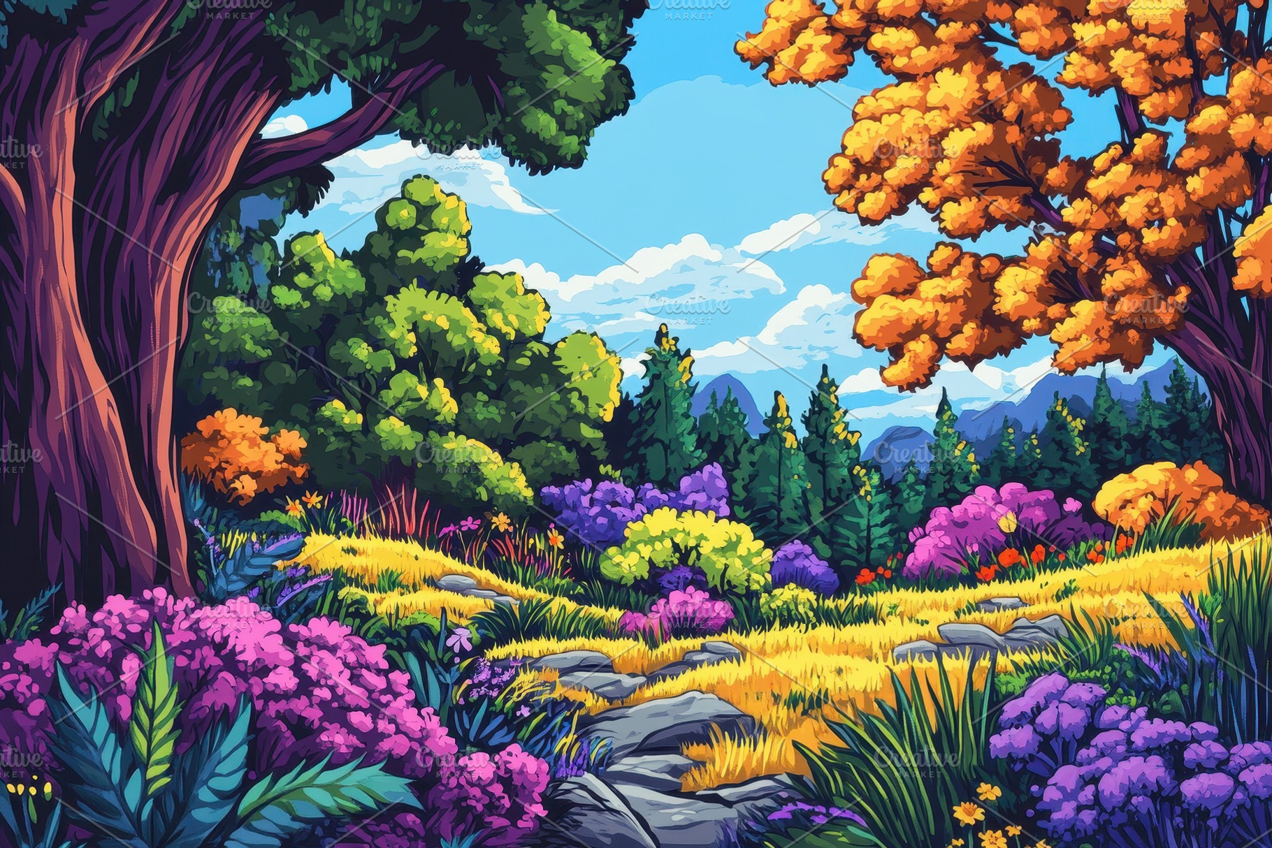 Vibrant nature pop art cartoon, a Photo by Pavel_design