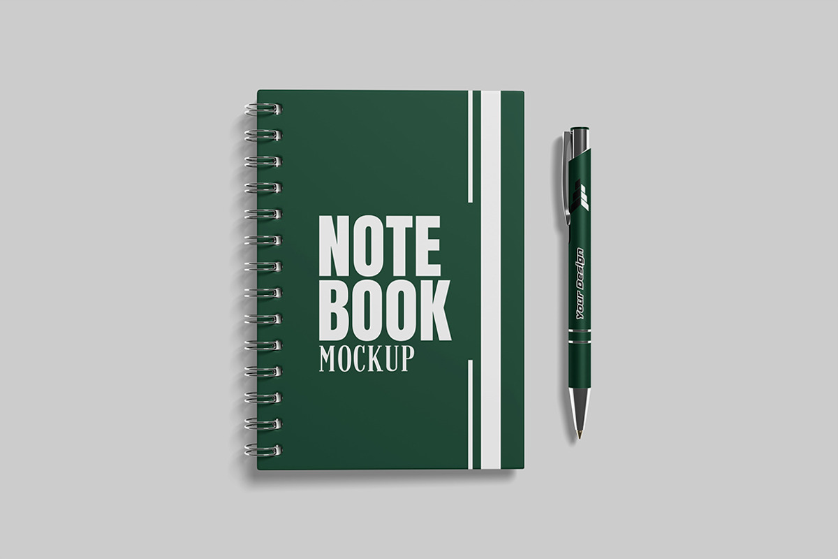 Notebook with Pen Mockup, a Books & Magazine Mockup by DxSLEX (Photo 2 of 5)