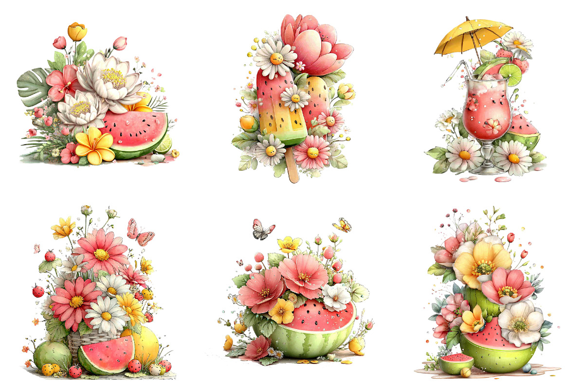 Whimsical Summer Watermelon Clipart, an Illustration by Libby Wishes (Photo 4 of 4)