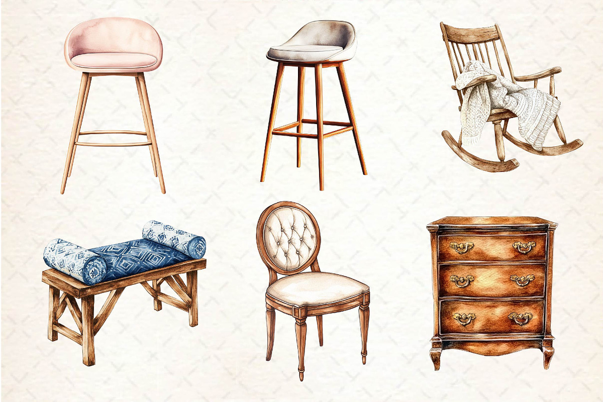 Watercolor Home Furniture Clipart, an Illustration by Dream Creation (Photo 5 of 6)