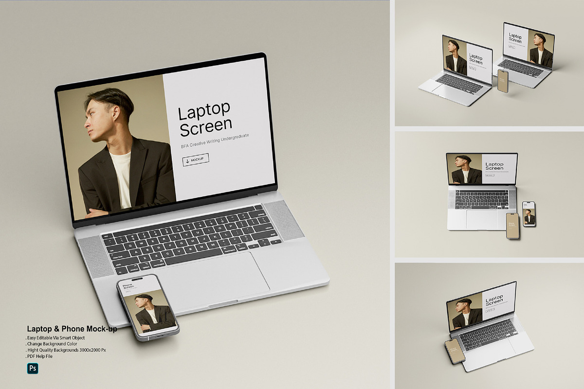 Laptop And Phone Mockup, a Wearable Device Mockup by Graphic_world89 (Photo 1 of 8)