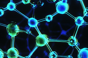 Seamless molecular structure with interconnected atoms, glowing in vibrant blue, a Pattern Graphic by Textures & Backgrounds
