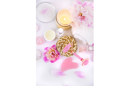 Pink flowers on white background spa, a Beauty & Fashion Photo by yanadjana
