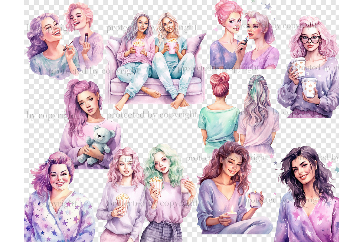Pajama Party Girls Clipart Lazy Day, a Person Illustration by GlamArtZhanna (Photo 5 of 5)