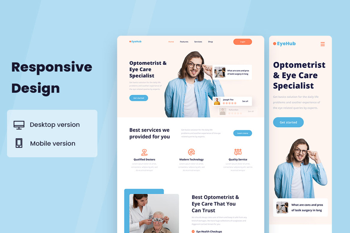 Optometrist & eye care Web Design, a Wireframe Template by INSPR STD (Photo 2 of 6)