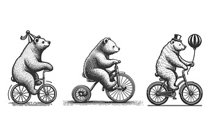 Circus Bears Riding Bicycles set, an Animal Illustration by AlexArt