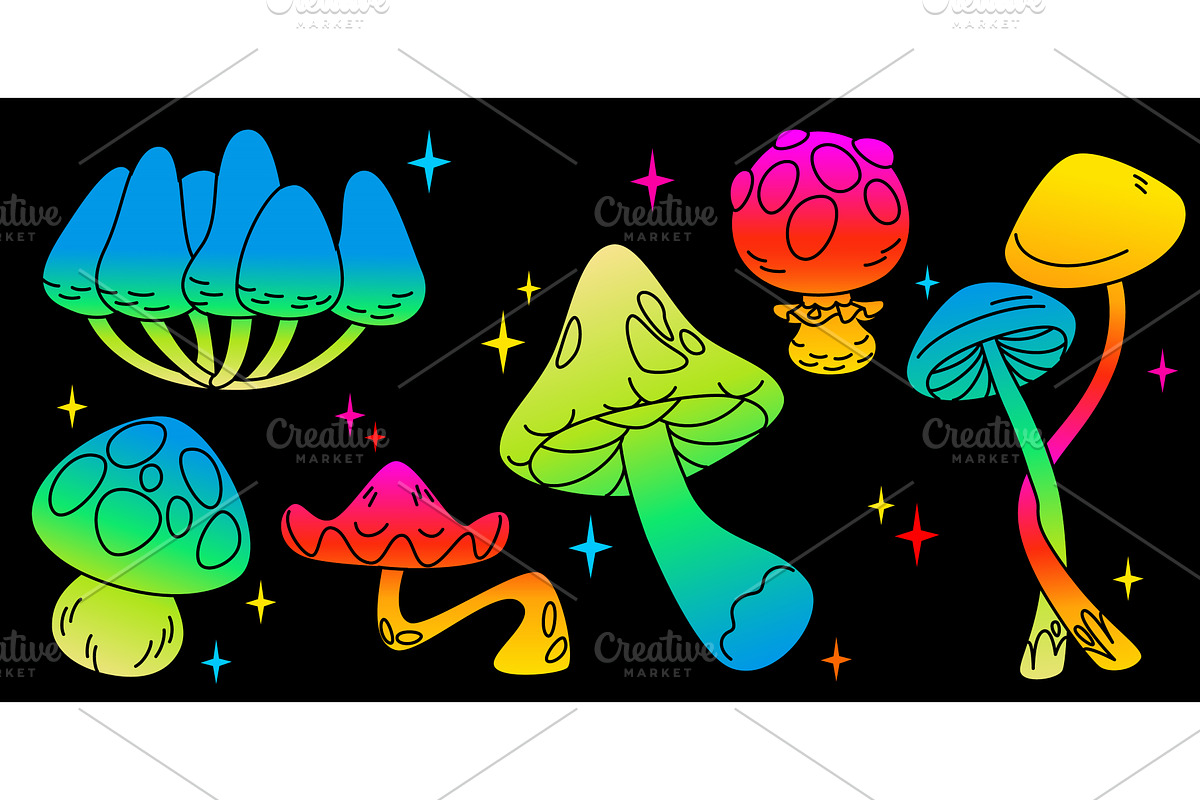 Psychedelic neon mushroom sticker, an Object Illustration by art PVP - market