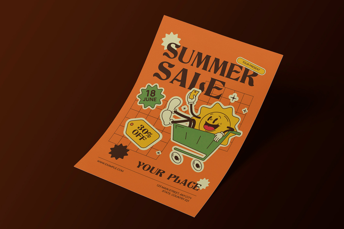 Orange Retro Summer Sale Flyer, a Flyer Template by Neermana (Photo 2 of 4)