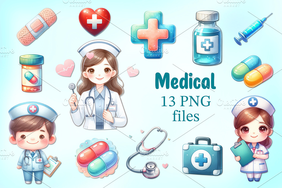 Medical set PNG cliparts, a Work Illustration by LoLoArt (Photo 1 of 3)