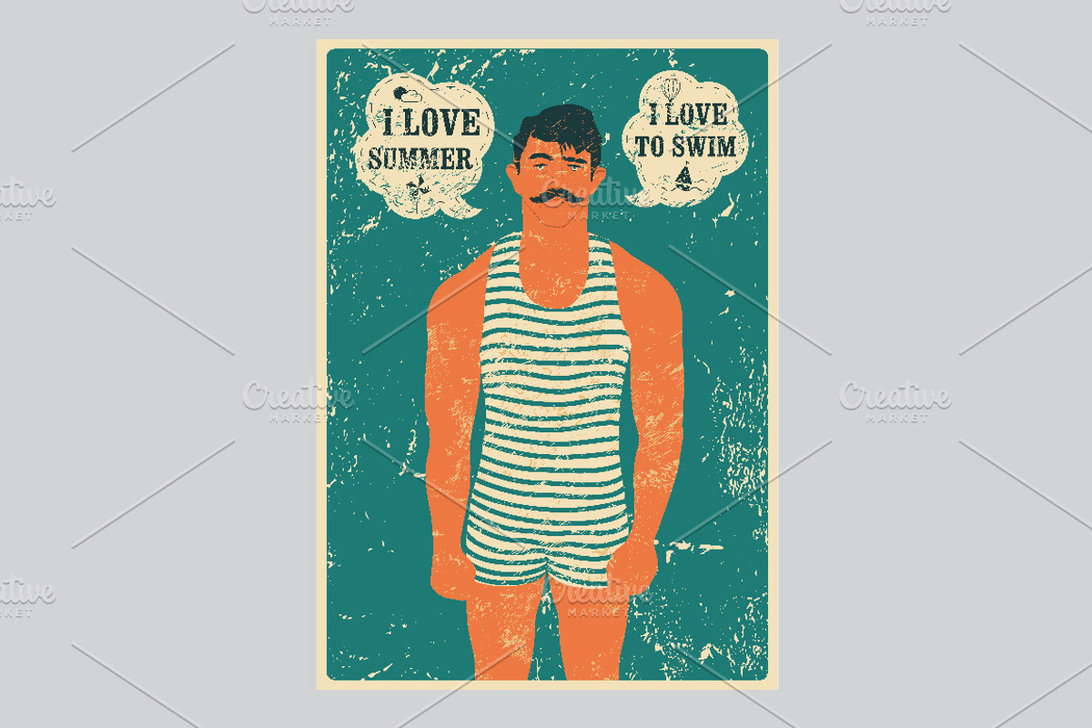 Vintage swimmer vector poster set., a Person Illustration by PoPaShop (Photo 2 of 7)