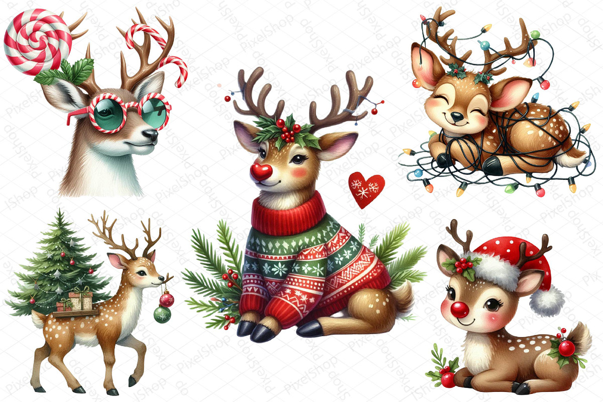 Cute Christmas Reindeer Clipart, an Illustration by DreamPrint404 (Photo 5 of 5)