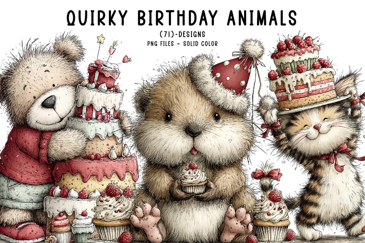Quirky Birthday Animals Clipart, an Illustration by CreationArt (Photo 1 of 5)
