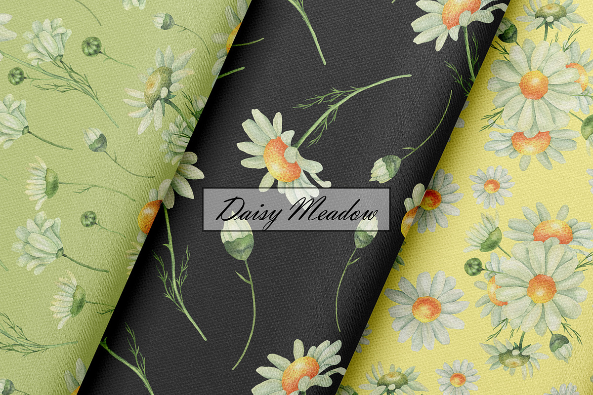 Watercolor Daisy Seamless Patterns, an Illustration by OlDm_Shop (Photo 6 of 10)