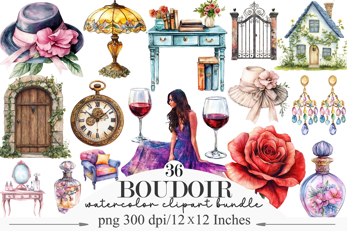 Watercolor Boudoir Clipart, an Illustration by Designking (Photo 1 of 5)