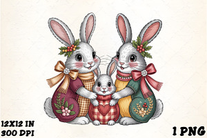Faux Embroidery Christmas Bunny Fami, an Illustration by CrexoraLab