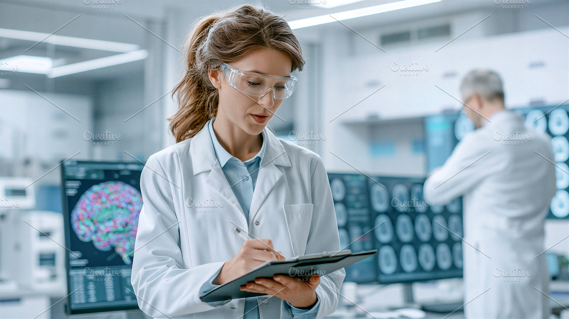 Scientists examining brain scan data, a Health & Medical Photo by 7DesignLab