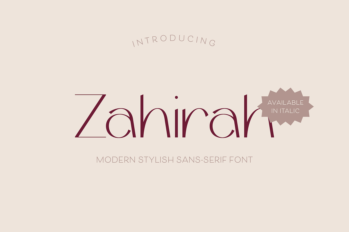 Zahirah - Elegant Sans Serif Font, a Sans Serif Font by Pikgura (Photo 1 of 7)