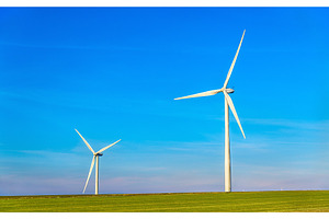Wind turbines in a field - France, Marne Department, a Technology Photo by Leonid Andronov