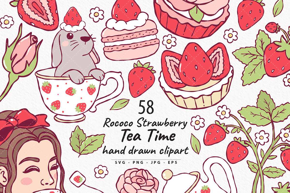Rococo Strawberry Tea Time Clipart, a Food Illustration by TitaLivingArt (Photo 2 of 9)