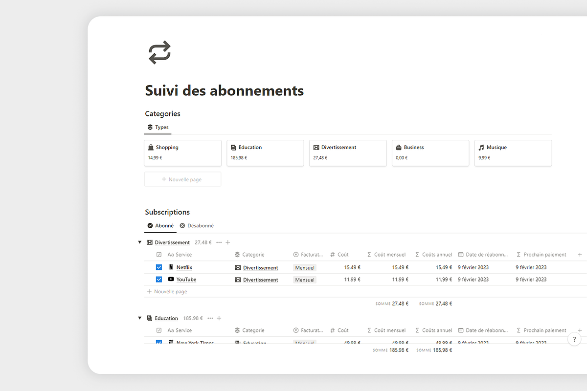 Suivi des Abonnements, a Templates & Theme by MisterAutomatiz (Photo 4 of 4)