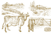 Cows with calves on the farm., an Animal Illustration by ArtOwl (Thumbnail 2 of 3)