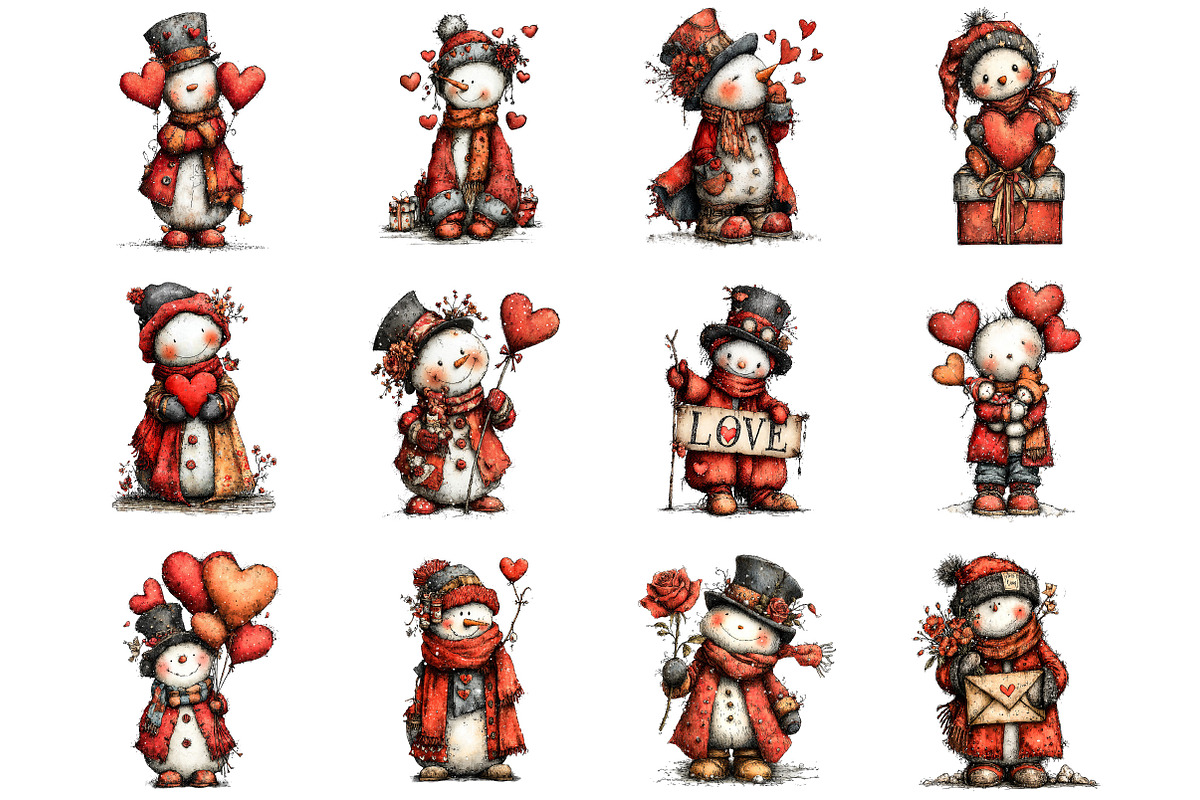 Valentine Whimsical Snowman Clipart, an Illustration by Designking (Photo 2 of 5)
