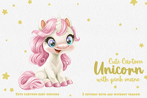 Cute Cartoon Baby Unicorn Sit