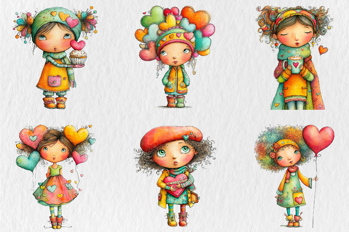 Quirky Valentine Day Girl Clipart, a Seasonal Illustration by Rose Art (Photo 4 of 7)