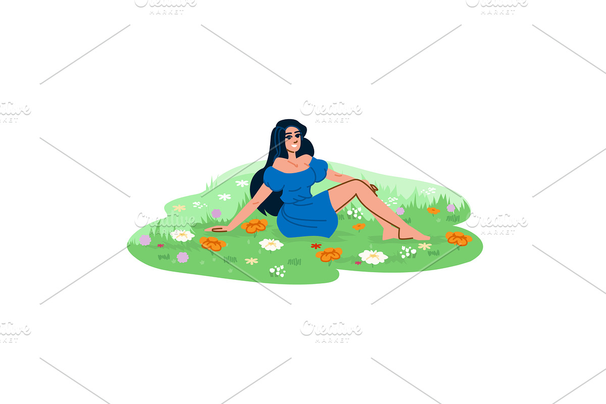 Beautiful woman relaxing in a meadow, an Illustration by pikepicture