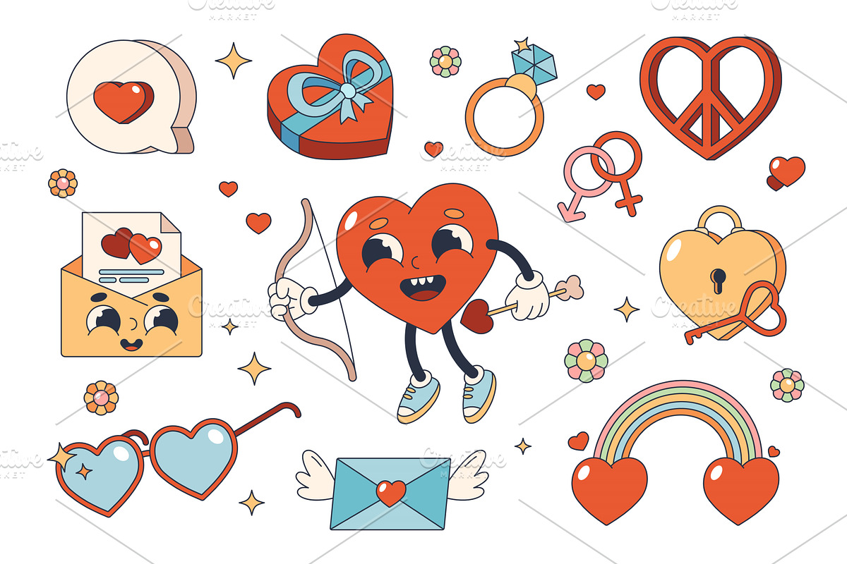 Romantic icons set vector stickers, an Object Illustration by Elegant Solution