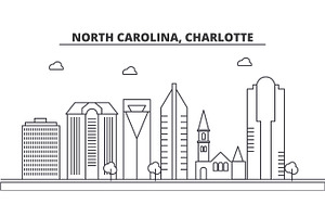 North Carolina, Charlotte architecture line skyline illustration. Linear vector cityscape with famous landmarks, city sights, design icons. Landscape wtih editable strokes, a Work Illustration by urban icon