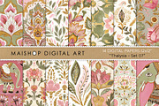 Sage Green & Pink Indian Patterns, a Pattern Graphic by Maishop (Thumbnail 1 of 3)