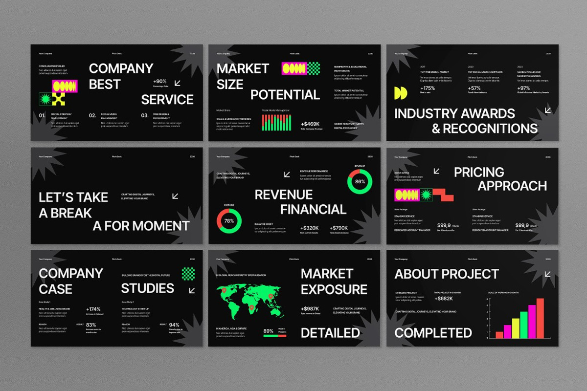 Black Pitch Deck Google Slide, a Presentation Template by graphicook (Photo 3 of 5)