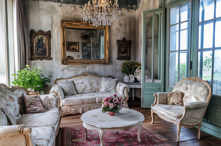 A vintage Shabby Chic interior design style living room featuring elegant furni, an Arts & Entertainment Photo by Textures & Backgrounds